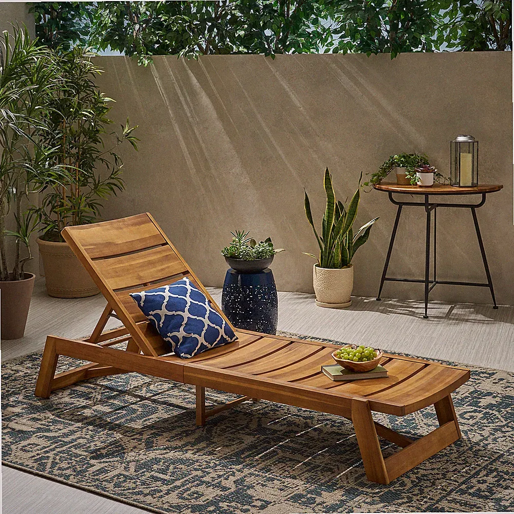 1 Set Wooden Poolside Patio Chair Outdoor Chaise Lounge Chair Outside Backyard