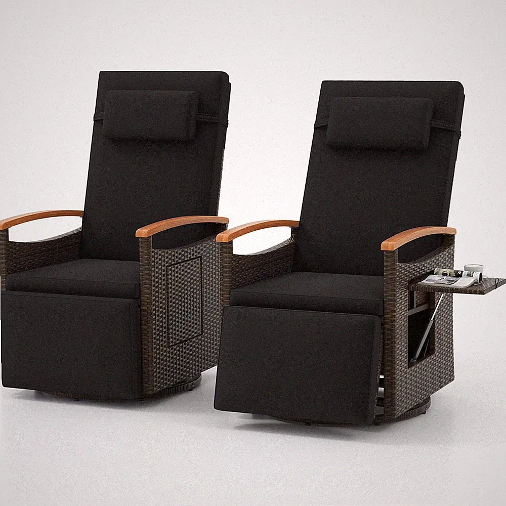 2PCS Outdoor 360° Swivel Rattan Recliner Chair Patio Wicker Chaise Lounge Chair