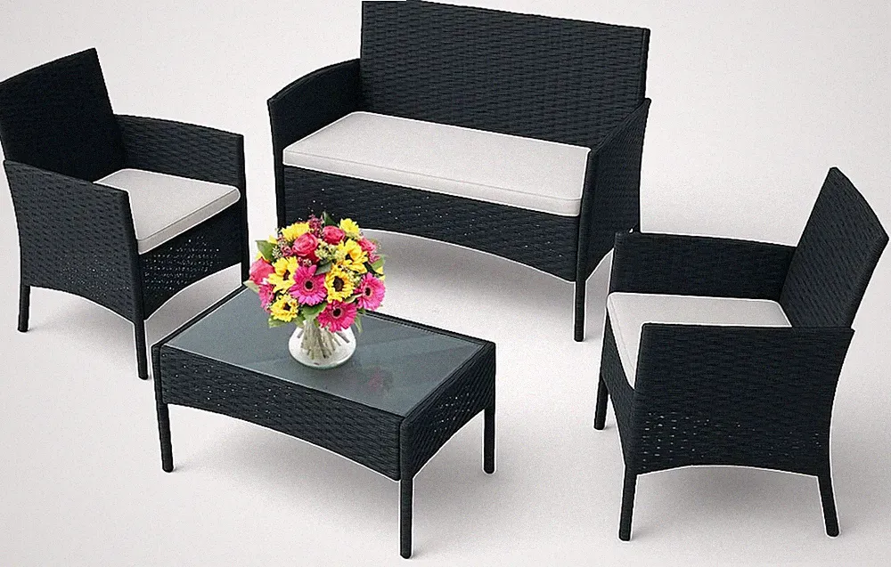 4-Piece Outdoor Patio Furniture Set - Patio Set with 2 Rattan Chairs, 1 Loveseat