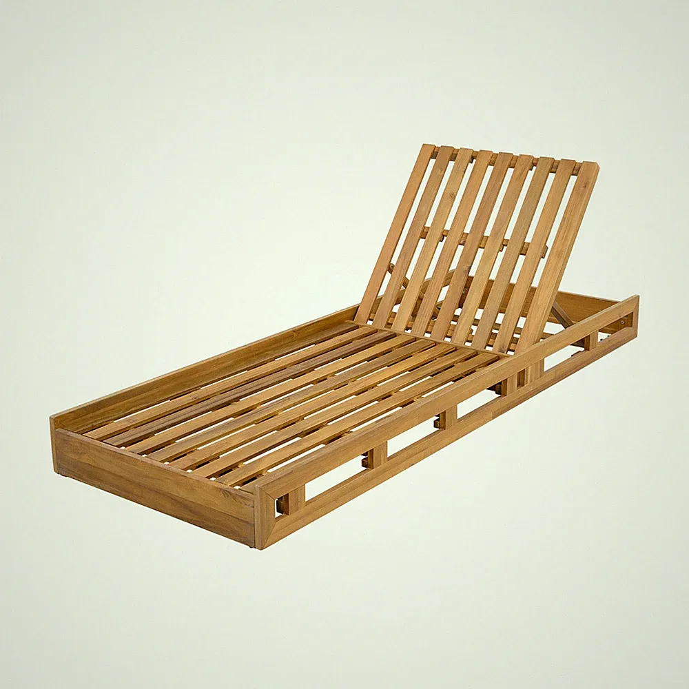 Acacia Wood Adjustable Lounge Chair w/ Teak Finish, Poolside Chaise w/ Recline
