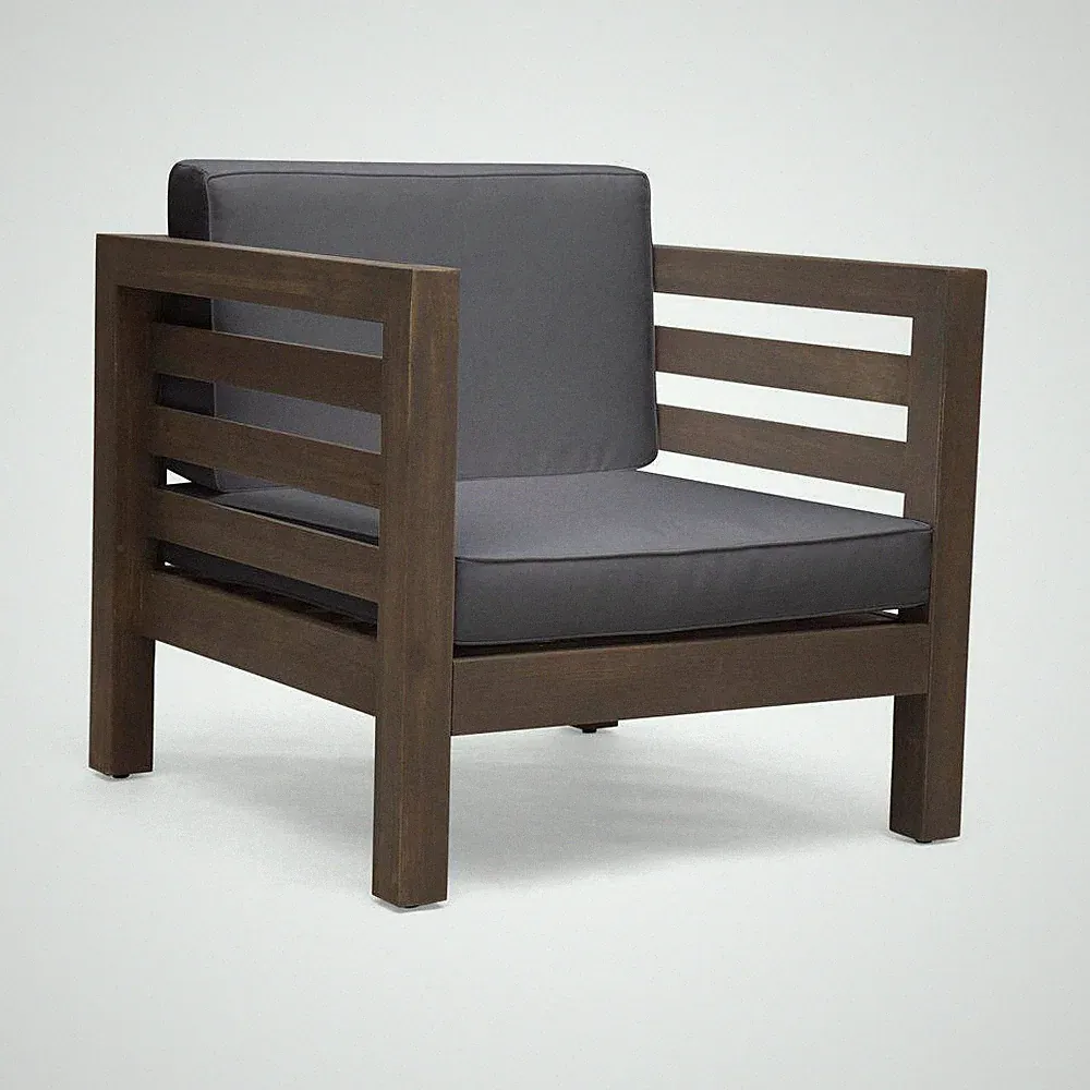 Acacia Wood Outdoor Club Chair Set of 2, Lounge Chairs with Gray Cushion for Bac