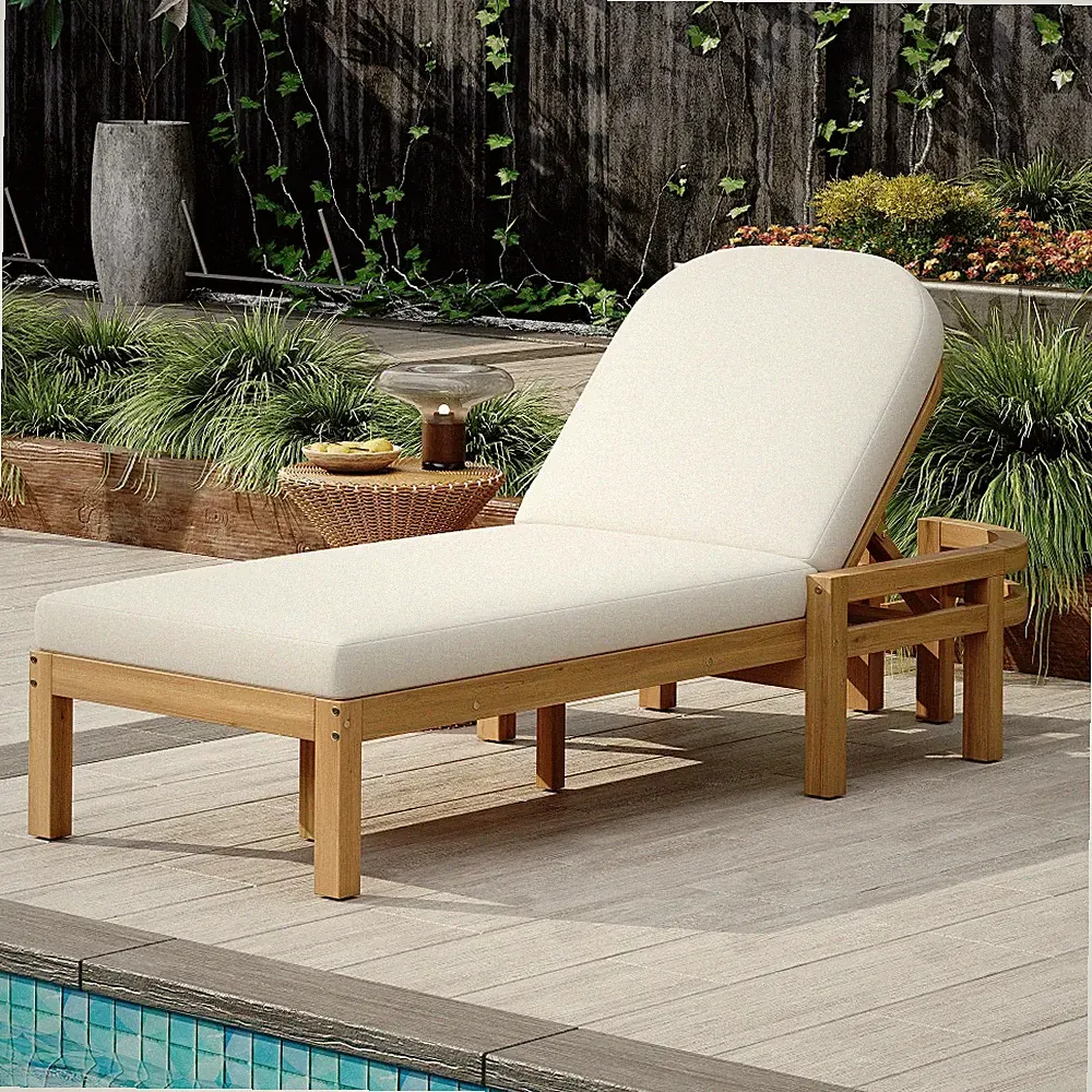 Adjustable Outdoor Chaise Lounge Acacia Wood Patio Recliner Pool Yard Deck Lawn