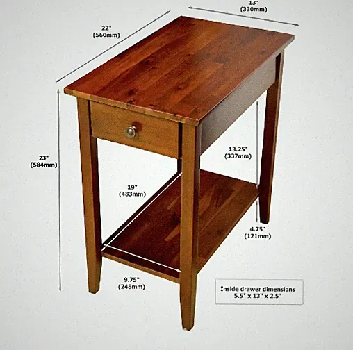 End Solid Mahogany Wood Table Acacia Recliner Stopper 23 in 1-Drawer Brown New