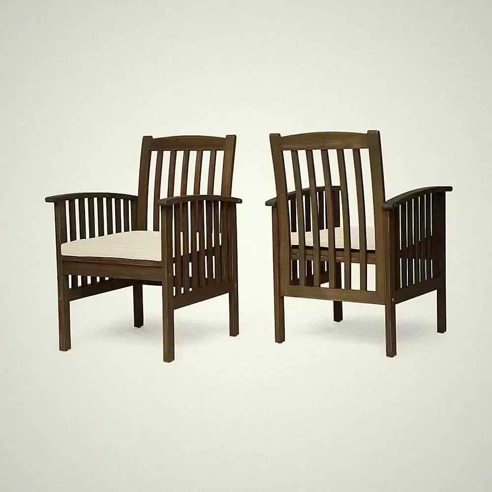 Gray Acacia Wood Outdoor Lounge Chair with Beige Cushions (2-Pack)