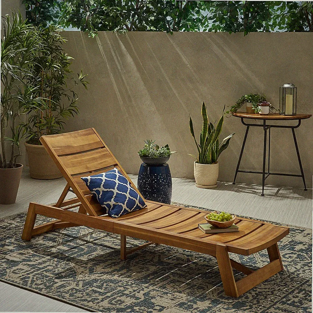 Outdoor Adjustable Chaise Lounge - Reclining Patio Furniture w/ Wood & Metal