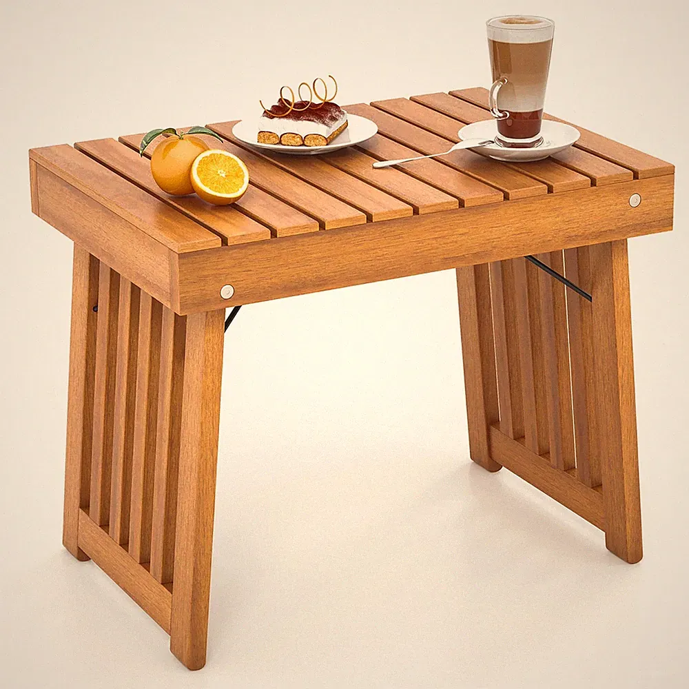 Outdoor Folding Side Table Patio Acacia Wood End Table w/ Slatted Tabletop
