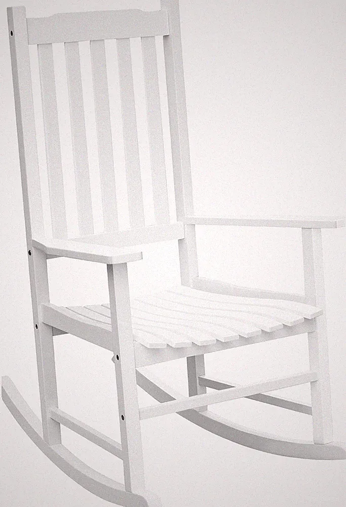 Oversized Wooden Outdoor Rocking Chair White Widened Armrest High Back