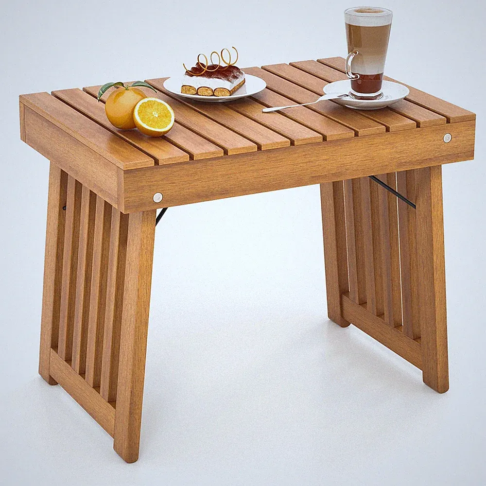 Patio Acacia Wood End Table Outdoor Folding Side Table w/ Slatted Tabletop