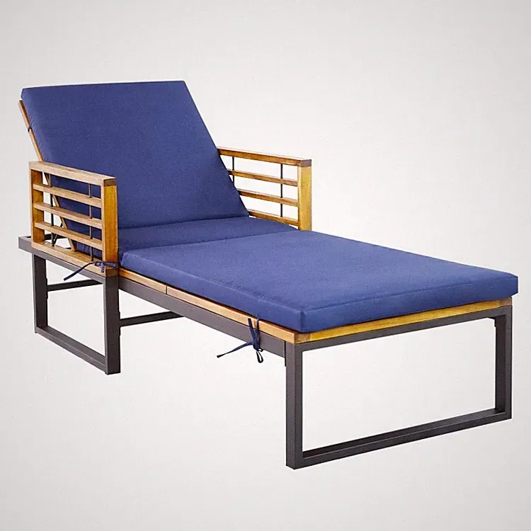 Patio Cushioned Chaise Lounge Chair Adjustable Adjustable Recliner Lounger Navy