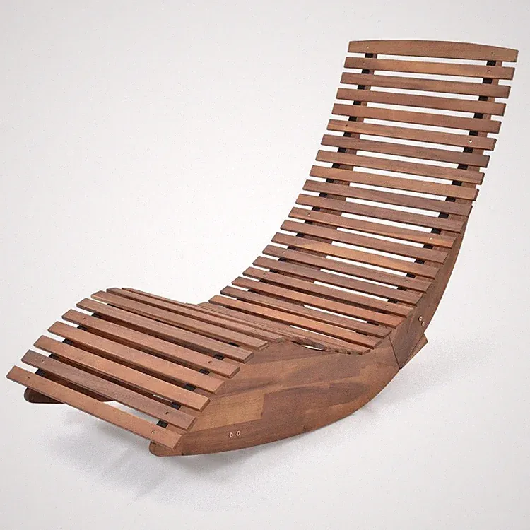 Patio Outdoor Garden Rocking Lounge Chair Acacia Wood High Back W/Slatted Seat