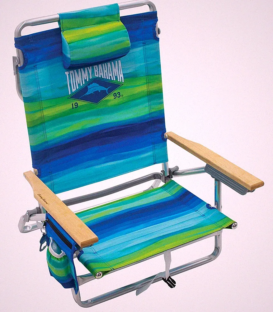 Tommy Bahama 5-Position Classic Lay Flat Folding Backpack Beach Chair, Blue a...