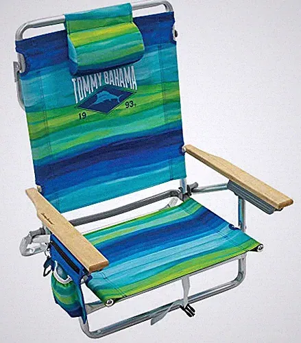 Tommy Bahama 5-Position Classic Lay Flat Folding Backpack Beach Chair - Blue and