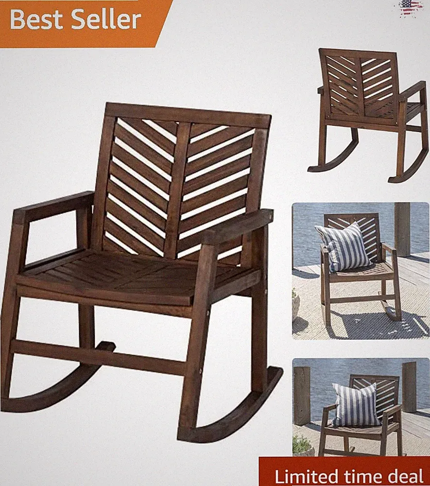 Weather-Resistant Durable Chevron Wood Rocking Chair - Outdoor Patio Garden
