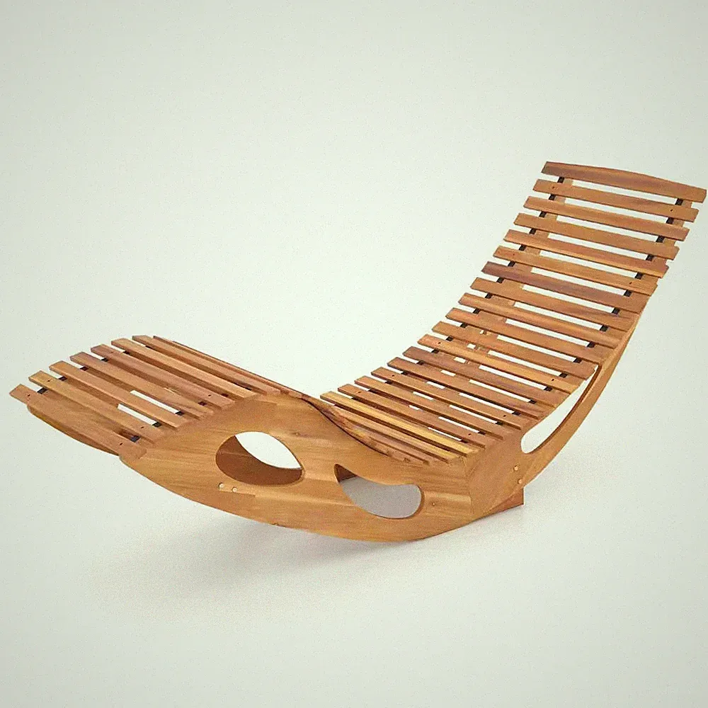 Wood Outdoor Chaise Lounge with High Back Slatted Seat Stopper outside Rocker